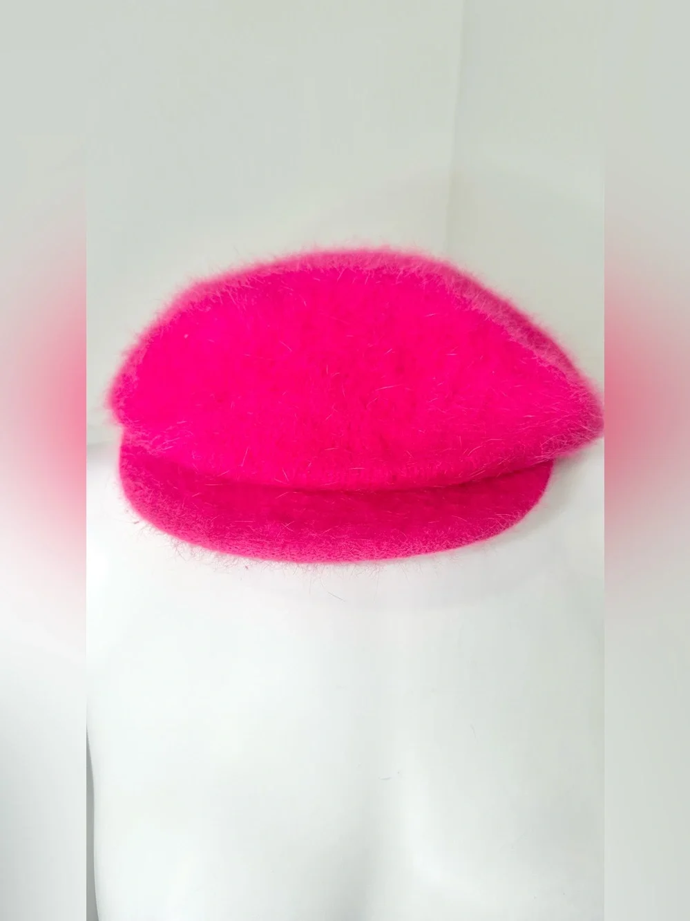 Hot pink  angora Fur newsBoy Hat – Winter Cap-0S